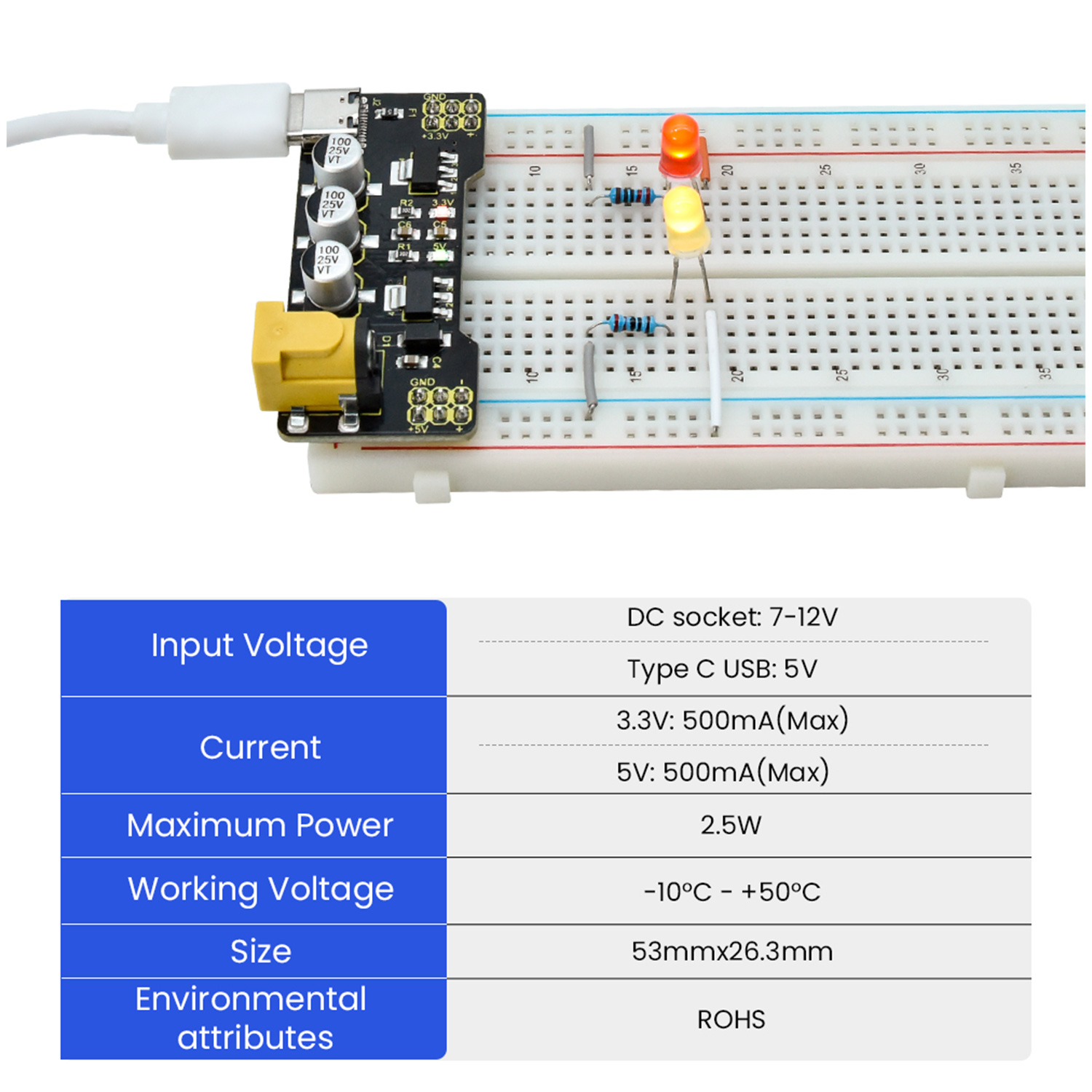 KEYESTUDIO Type-C Power Supply - огляд і ціна Breadboard Jumper Wires Power Supply Kit