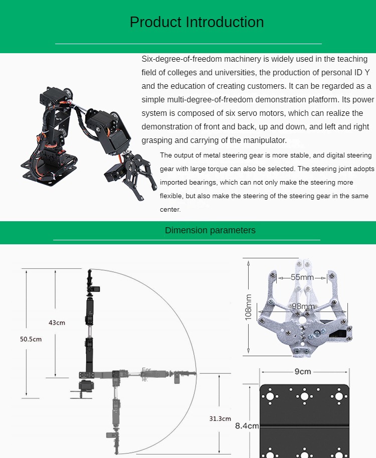 Sliver 6 DOF Robot Arm Metal A - огляд і ціна Programmable Robotic Arm Kit Arduino